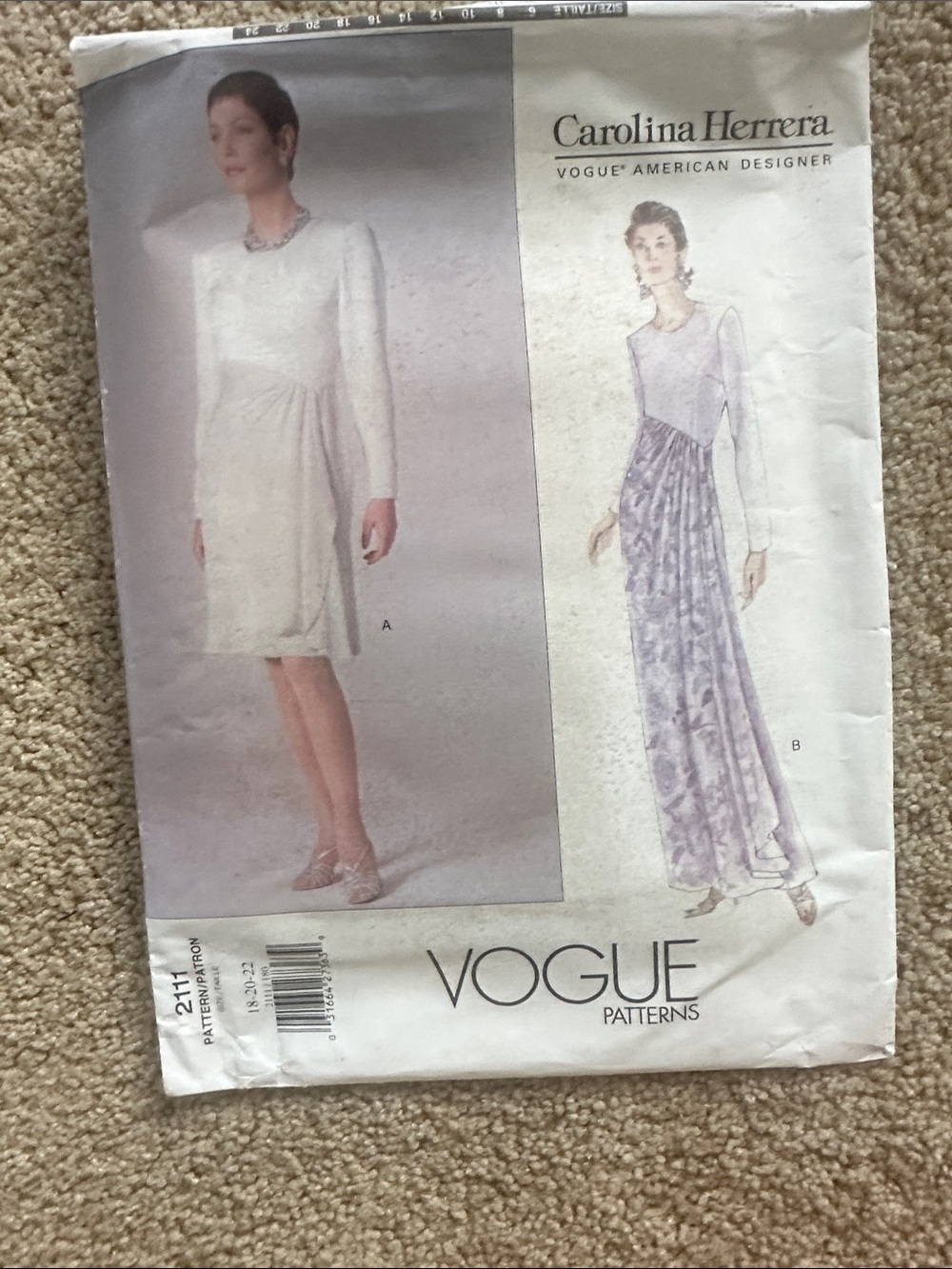 Carolina Herrera Long-Sleeve Mini Dress with Draped Waist pattern 18-20-22